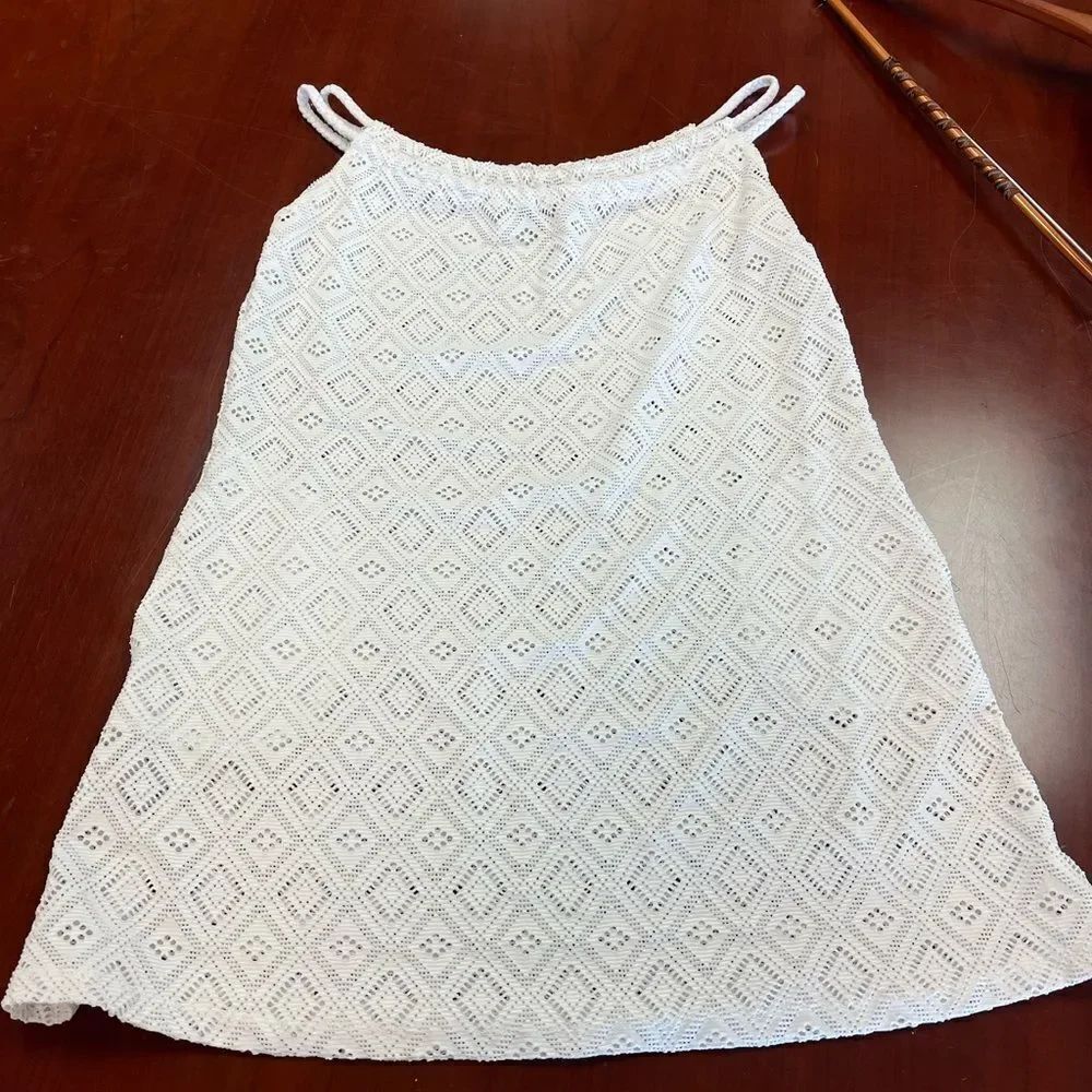 J. Valdi White Mesh Adjustable Rope Shoulder Swim Cover Up sz S